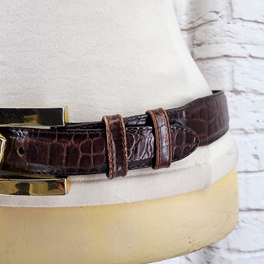 Vintage Vicenza Italian Calfskin Leather Belt 32 Heart Crown Croc Embossed Gold - Picture 3 of 10